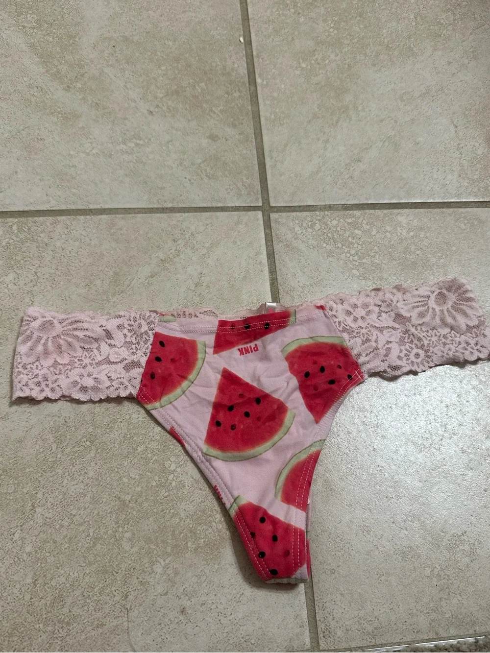 PINK Victoria's Secret Pink Watermelon Lace-Trim Thong